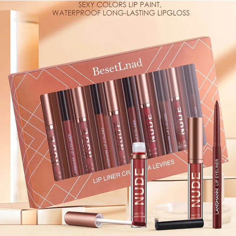 12 Matte Velvet Nude Liquid Lipstick + Lip Liner Set Lip Gloss-4