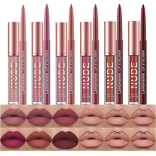 12 Matte  Velvet Nude Liquid Lipstick + Lip Liner Set Lip Gloss-0