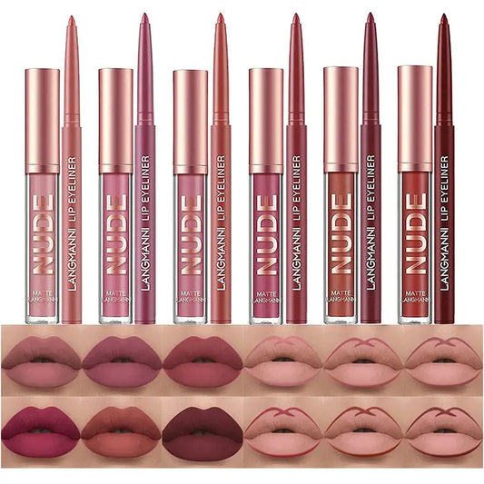12 Matte  Velvet Nude Liquid Lipstick + Lip Liner Set Lip Gloss-0